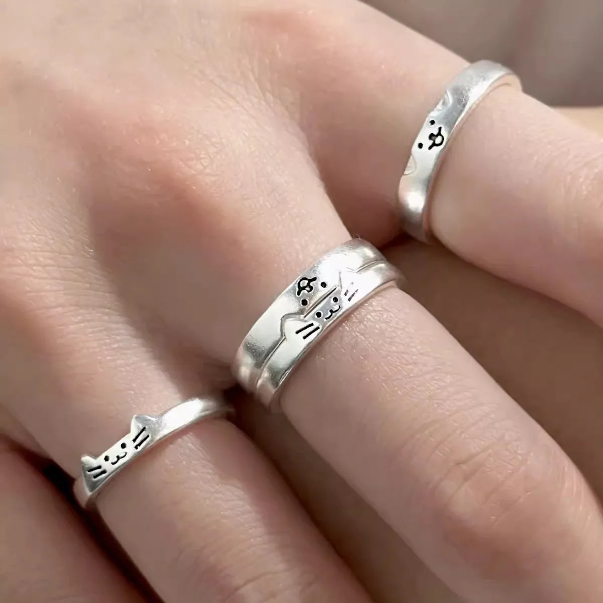 2pcs Cute Cat Dog Animal Couple Ring for Women Men 2025 New Fashion Statement Lover Rings Valentine's Day Party Jewelry Gifts