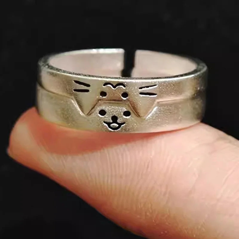 2pcs Cute Cat Dog Animal Couple Ring for Women Men 2025 New Fashion Statement Lover Rings Valentine's Day Party Jewelry Gifts