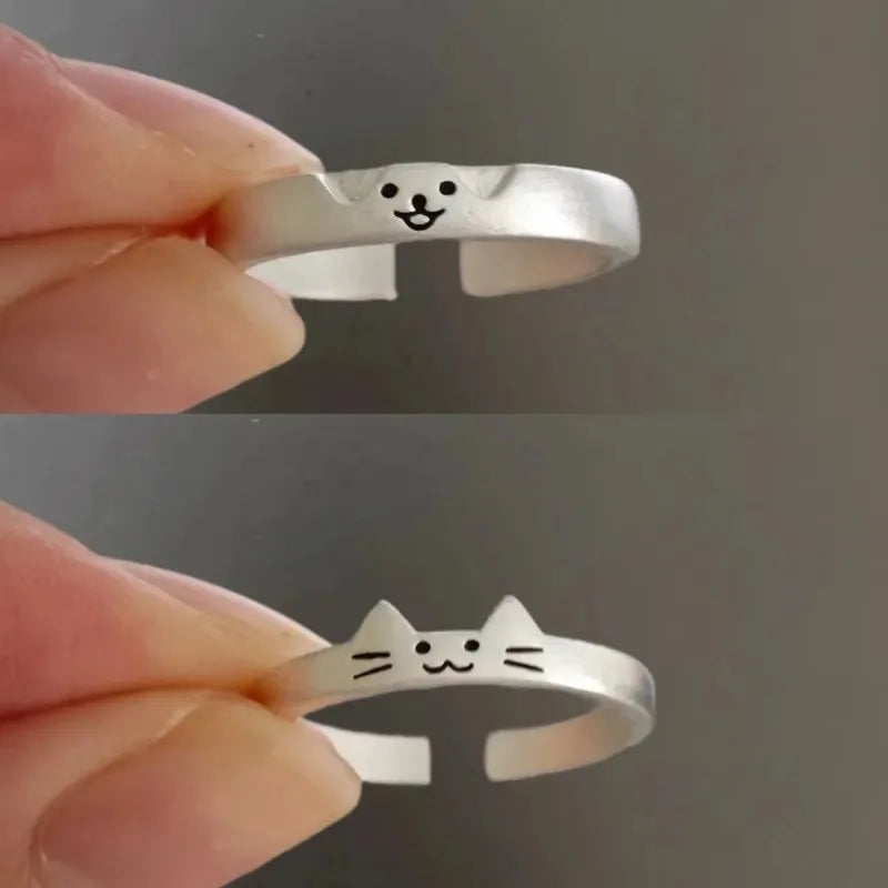 2pcs Cute Cat Dog Animal Couple Ring for Women Men 2025 New Fashion Statement Lover Rings Valentine's Day Party Jewelry Gifts
