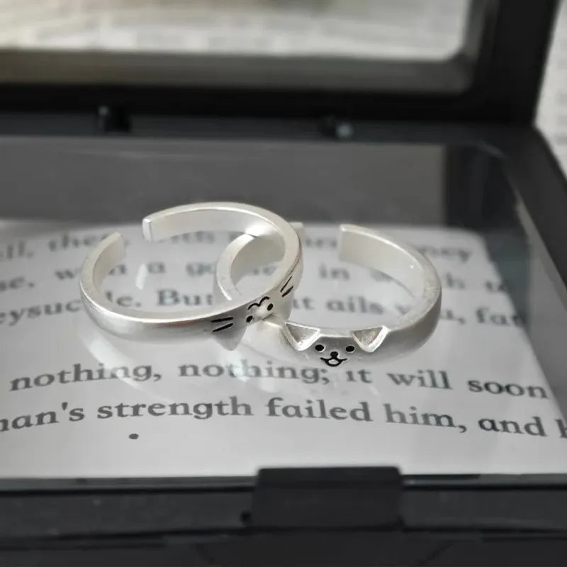2pcs Cute Cat Dog Animal Couple Ring for Women Men 2025 New Fashion Statement Lover Rings Valentine's Day Party Jewelry Gifts