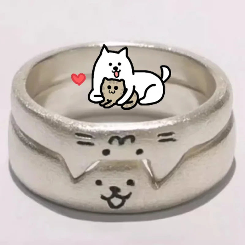 2pcs Cute Cat Dog Animal Couple Ring for Women Men 2025 New Fashion Statement Lover Rings Valentine's Day Party Jewelry Gifts